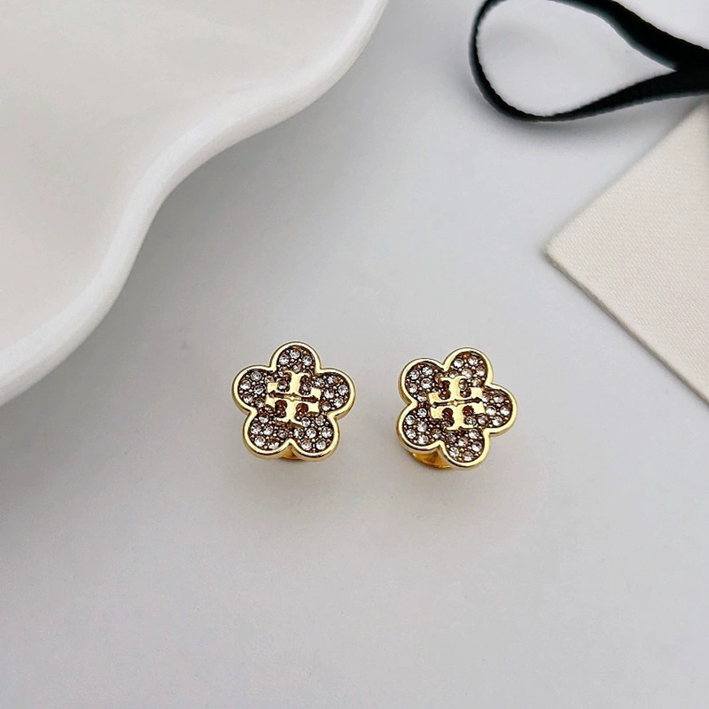 Tory Burch Letter CZ Flower Stud Earrings